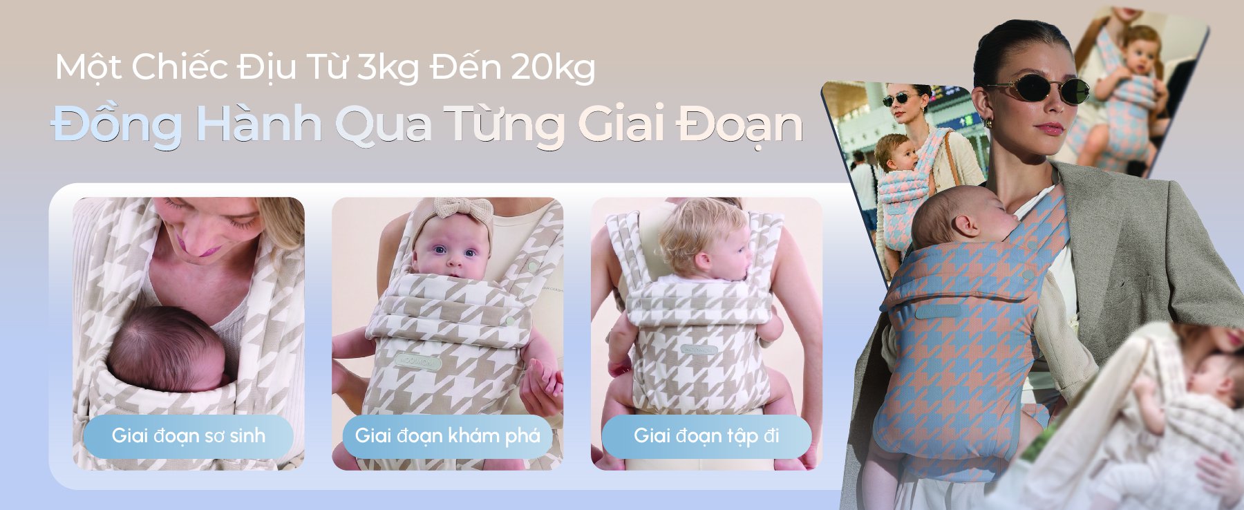 [PRE ORDER] Địu Em Bé MOOIMOM Evolve Cotton Thoáng Khí, Trợ Lực Cho Bé Sơ Sinh description image