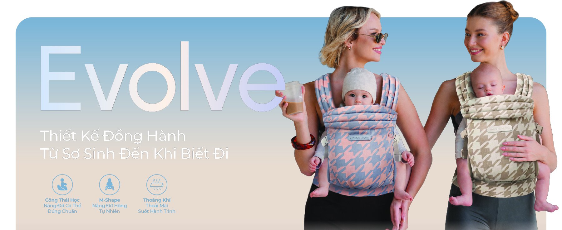 [PRE ORDER] Địu Em Bé MOOIMOM Evolve Cotton Thoáng Khí, Trợ Lực Cho Bé Sơ Sinh description image