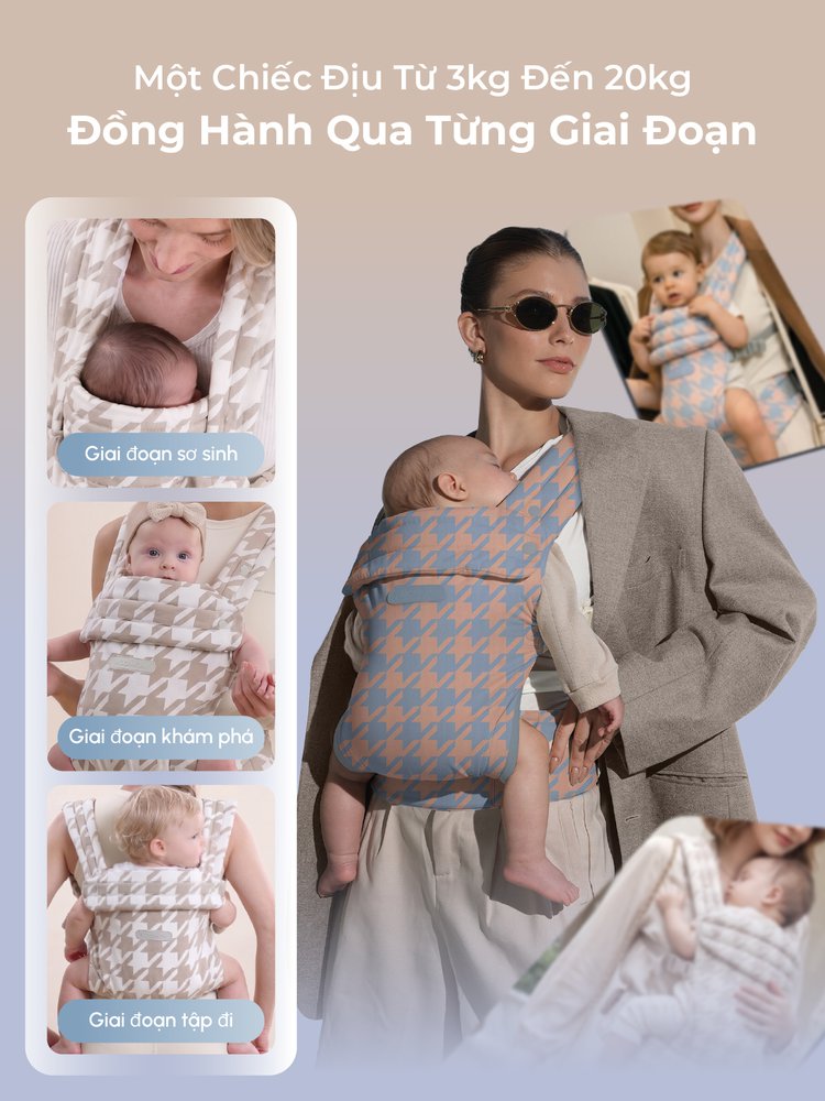[PRE ORDER] Địu Em Bé MOOIMOM Evolve Cotton Thoáng Khí, Trợ Lực Cho Bé Sơ Sinh description image