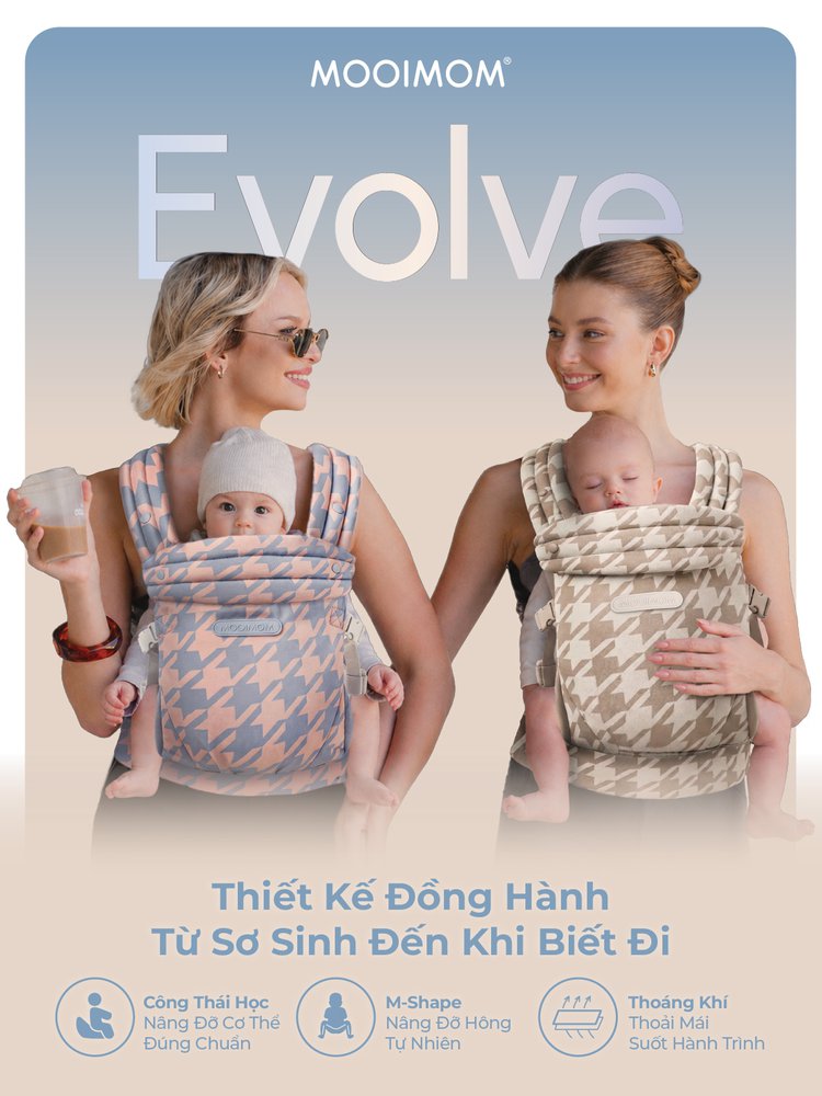 [PRE ORDER] Địu Em Bé MOOIMOM Evolve Cotton Thoáng Khí, Trợ Lực Cho Bé Sơ Sinh description image