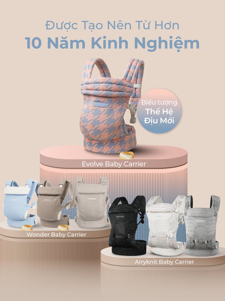 [PRE ORDER] Địu Em Bé MOOIMOM Evolve Cotton Thoáng Khí, Trợ Lực Cho Bé Sơ Sinh description image
