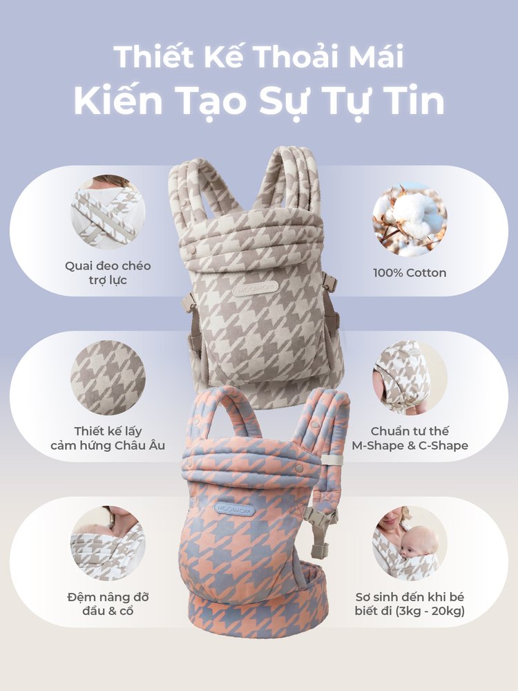 [PRE ORDER] Địu Em Bé MOOIMOM Evolve Cotton Thoáng Khí, Trợ Lực Cho Bé Sơ Sinh description image