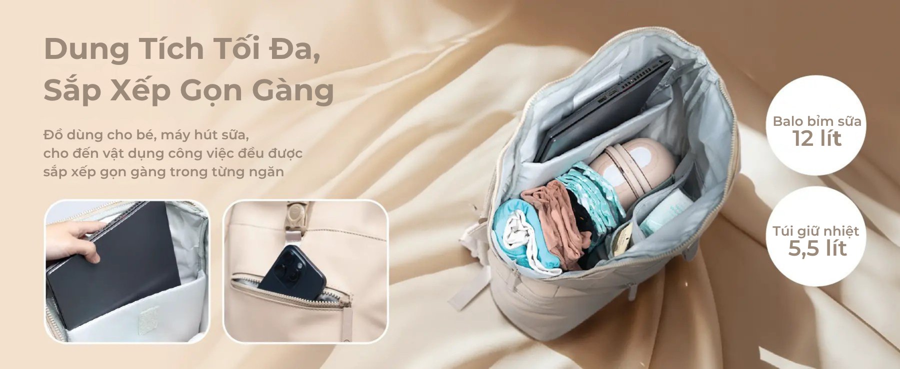 MOOIMOM Túi Bỉm Sữa Đa Năng 2in1 description image