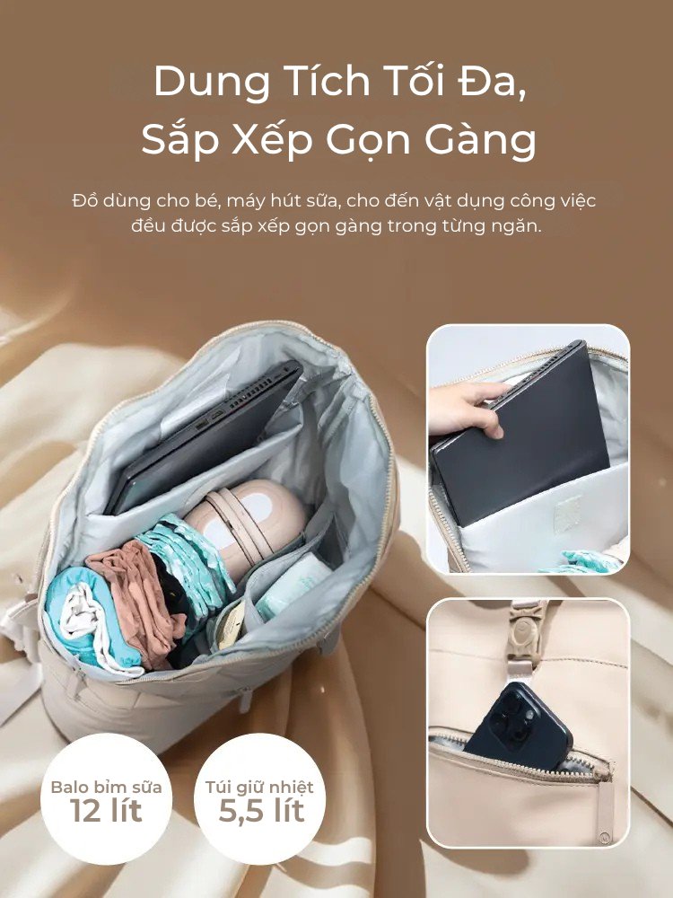 MOOIMOM Túi Bỉm Sữa Đa Năng 2in1 description image