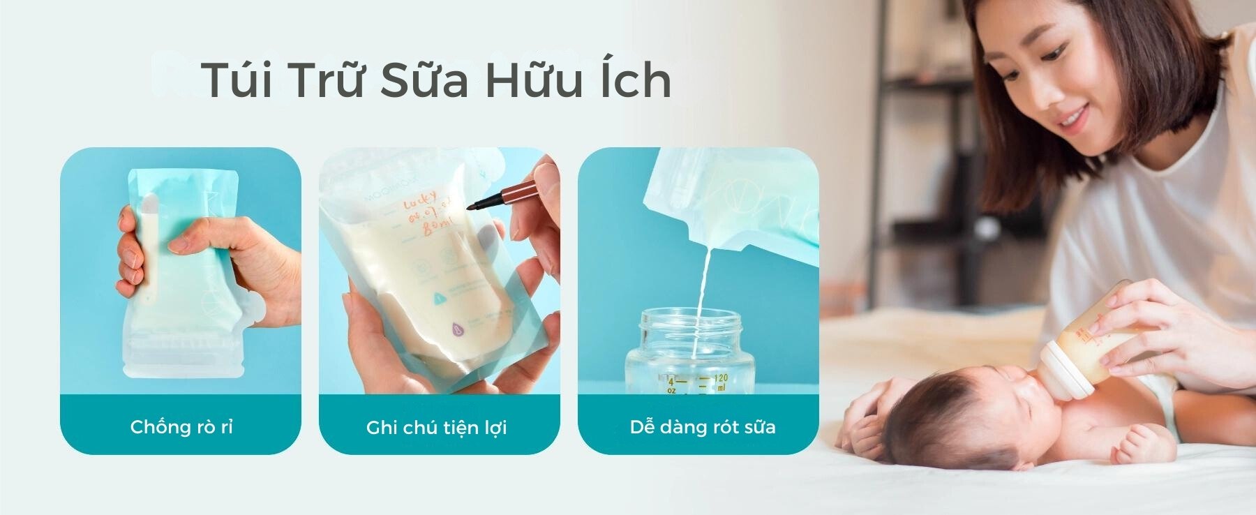 MOOIMOM Túi trữ sữa cảm ứng nhiệt 100ml description image