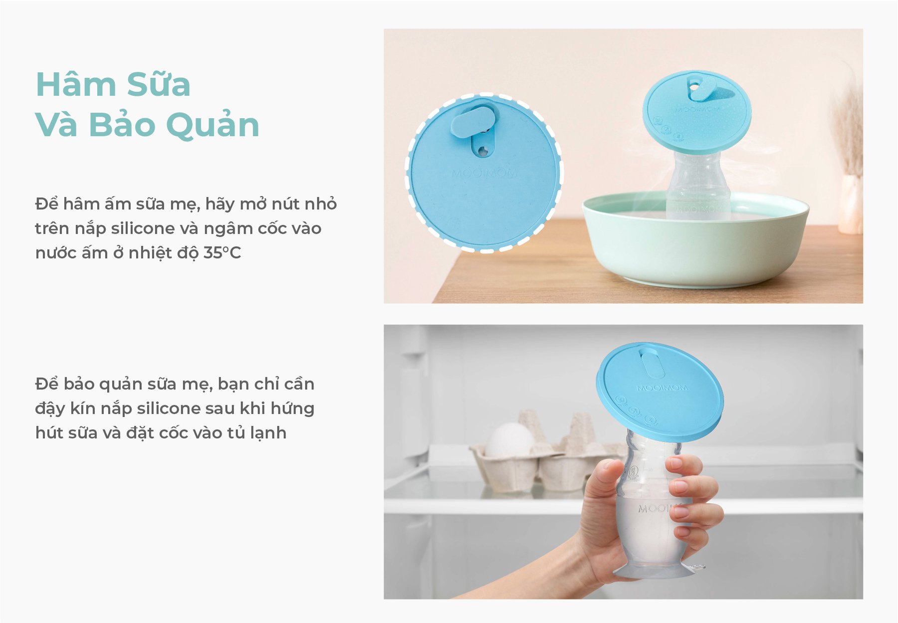 MOOIMOM Cốc Hứng Sữa Silicone Cao Cấp Cho Mẹ Sau Sinh Chống Tràn, Kèm Nắp Đậy & Dây Đeo Tiện Lợi description image