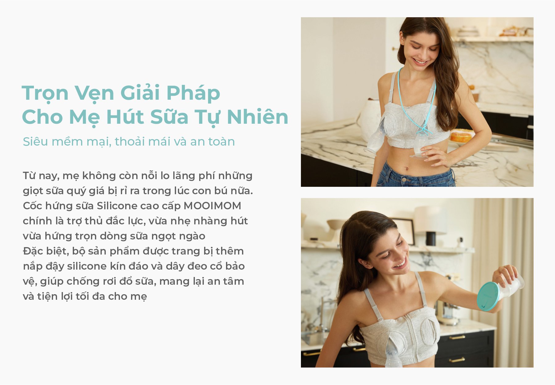 MOOIMOM Cốc Hứng Sữa Silicone Cao Cấp Cho Mẹ Sau Sinh Chống Tràn, Kèm Nắp Đậy & Dây Đeo Tiện Lợi description image
