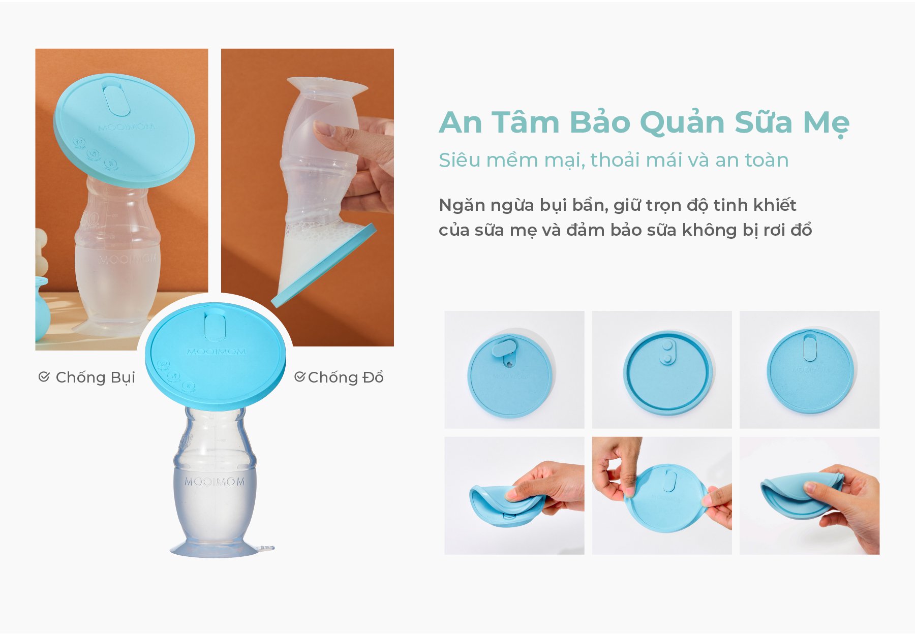 MOOIMOM Cốc Hứng Sữa Silicone Cao Cấp Cho Mẹ Sau Sinh Chống Tràn, Kèm Nắp Đậy & Dây Đeo Tiện Lợi description image