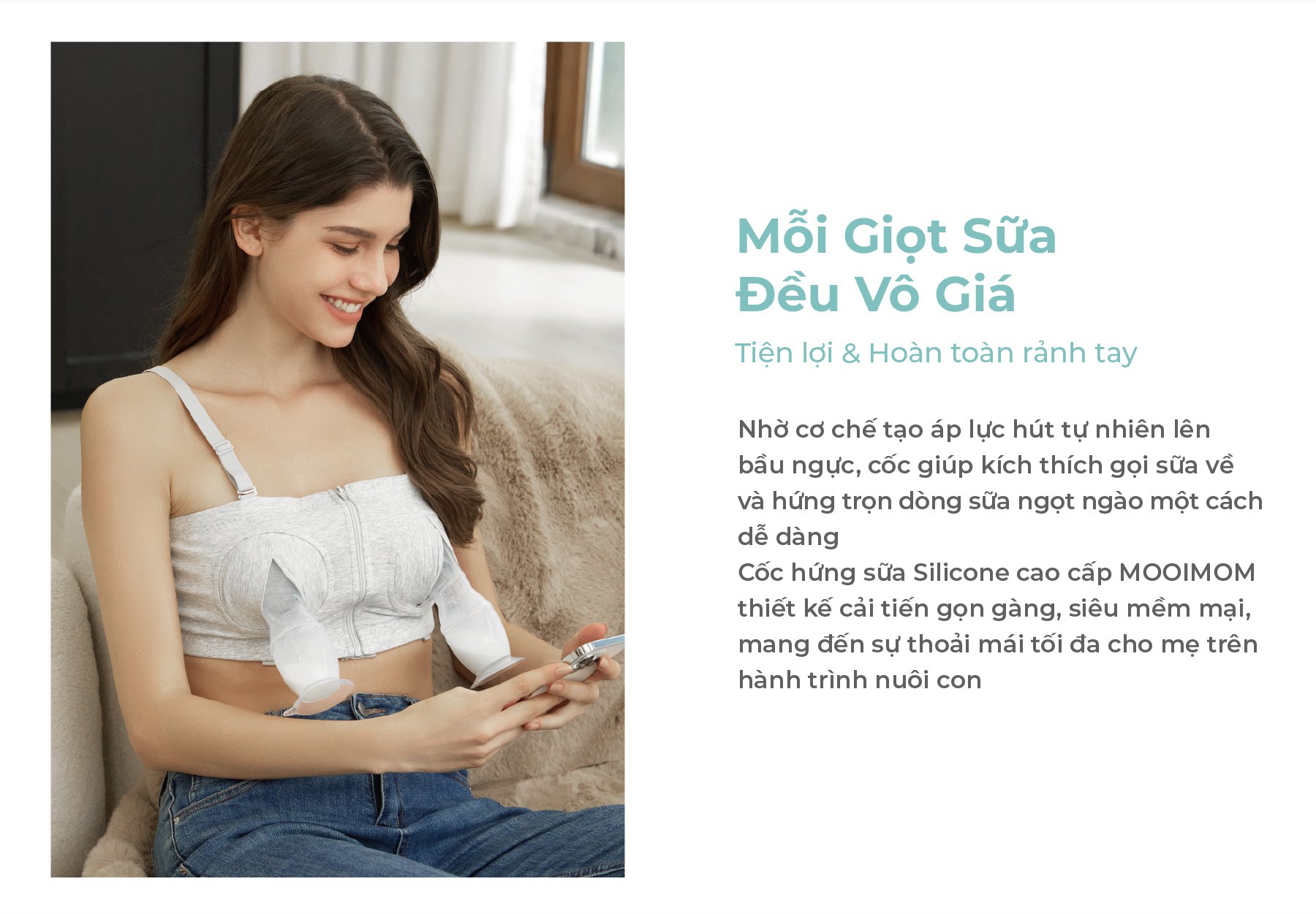 MOOIMOM Cốc Hứng Sữa Silicone Cao Cấp Cho Mẹ Sau Sinh Chống Tràn, Kèm Nắp Đậy & Dây Đeo Tiện Lợi description image
