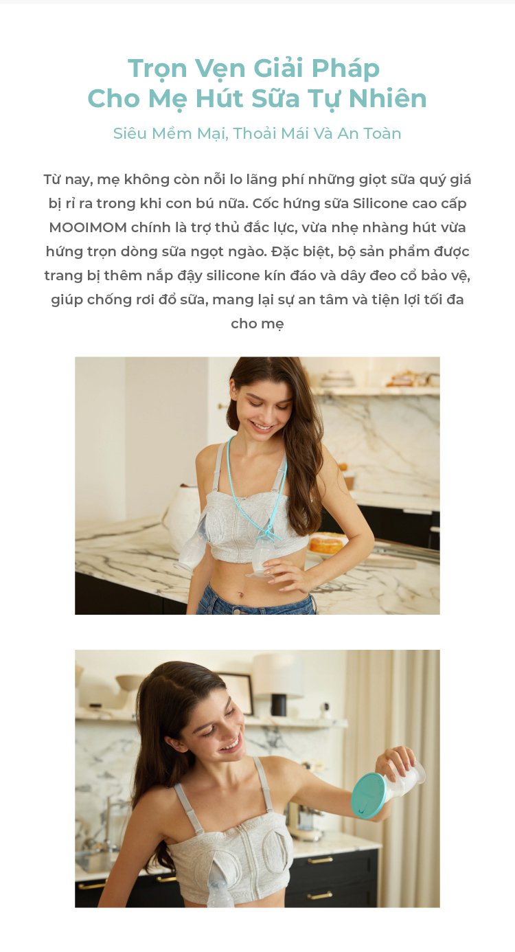 MOOIMOM Cốc Hứng Sữa Silicone Cao Cấp Cho Mẹ Sau Sinh Chống Tràn, Kèm Nắp Đậy & Dây Đeo Tiện Lợi description image