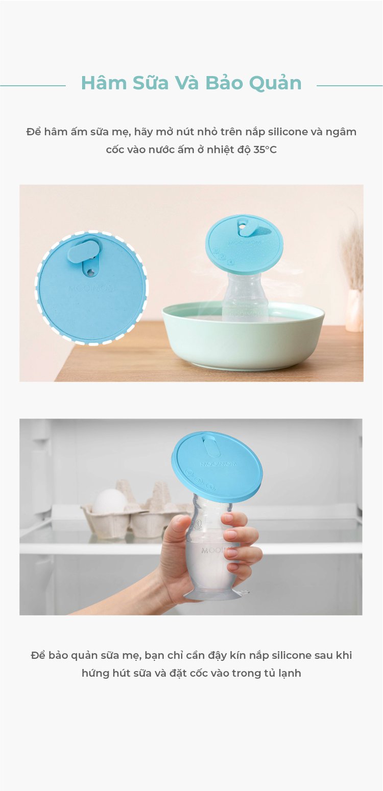 MOOIMOM Cốc Hứng Sữa Silicone Cao Cấp Cho Mẹ Sau Sinh Chống Tràn, Kèm Nắp Đậy & Dây Đeo Tiện Lợi description image