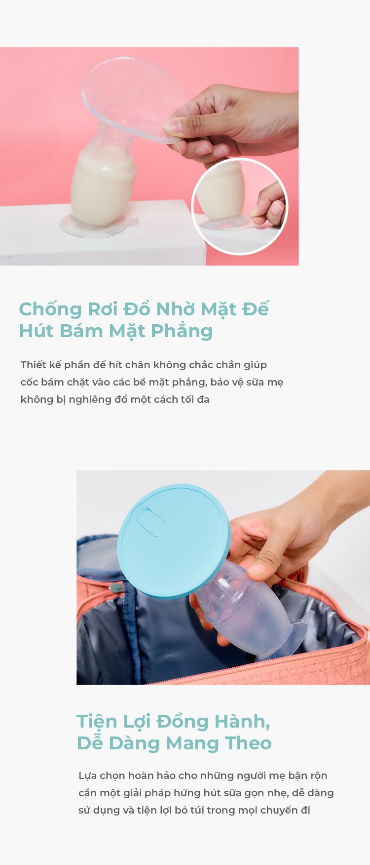 MOOIMOM Cốc Hứng Sữa Silicone Cao Cấp Cho Mẹ Sau Sinh Chống Tràn, Kèm Nắp Đậy & Dây Đeo Tiện Lợi description image