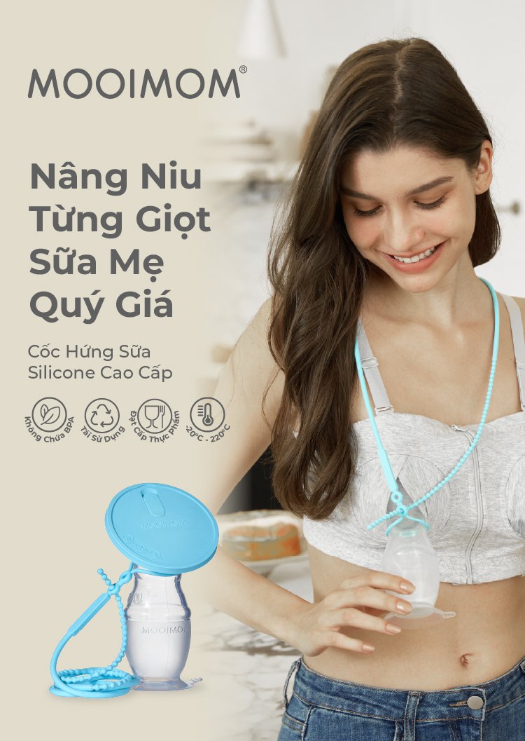 MOOIMOM Cốc Hứng Sữa Silicone Cao Cấp Cho Mẹ Sau Sinh Chống Tràn, Kèm Nắp Đậy & Dây Đeo Tiện Lợi description image