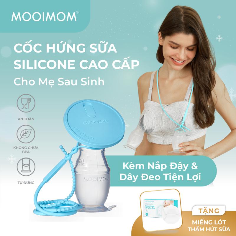 MOOIMOM Cốc Hứng Sữa Silicone Cao Cấp Cho Mẹ Sau Sinh Chống Tràn, Kèm Nắp Đậy & Dây Đeo Tiện Lợi