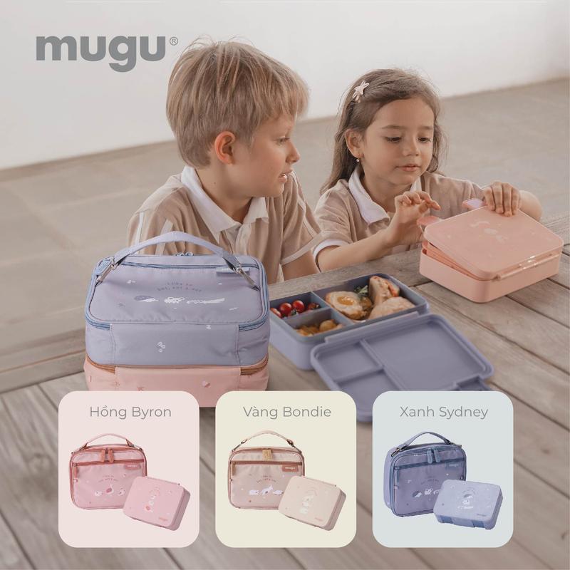 mugu Bộ Hộp Cơm 3 Món Bao Gồm Hộp Cơm Bento, Túi Đựng Hộp Cơm Đa Năng, Set Muỗng và Nĩa Cho Bé gallery
