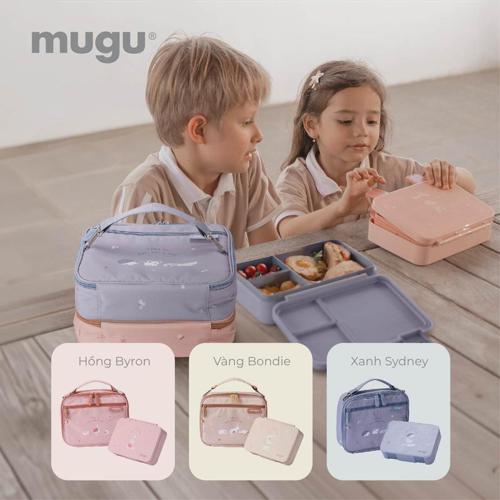mugu Bộ Hộp Cơm 3 Món Bao Gồm Hộp Cơm Bento, Túi Đựng Hộp Cơm Đa Năng, Set Muỗng và Nĩa Cho Bé