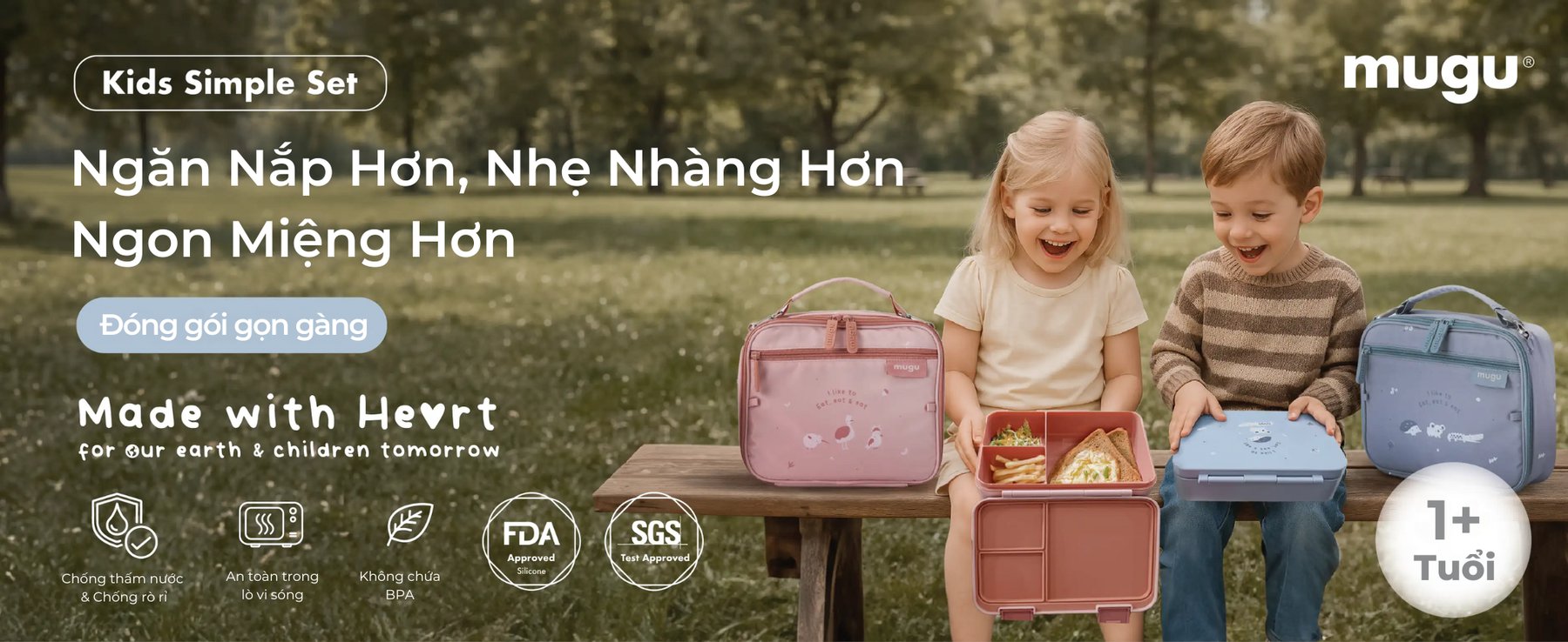 mugu Bộ Hộp Cơm Kèm Túi Đựng Tiện Lợi Cho Bé description image