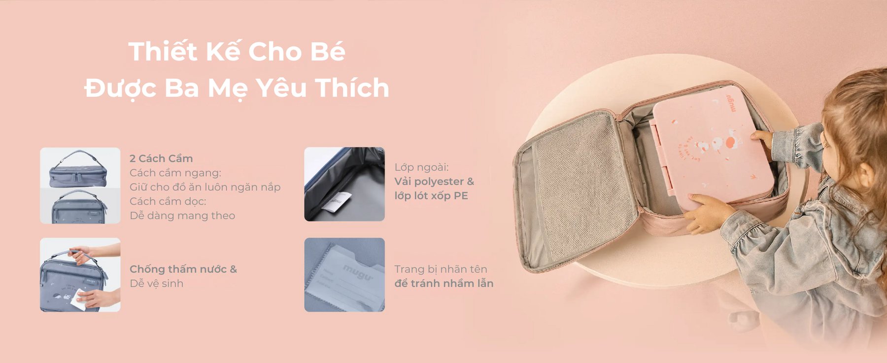 mugu Bộ Hộp Cơm Kèm Túi Đựng Tiện Lợi Cho Bé description image
