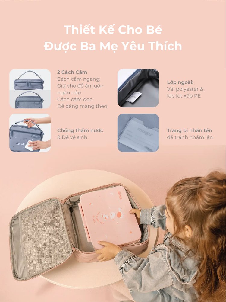 mugu Bộ Hộp Cơm Kèm Túi Đựng Tiện Lợi Cho Bé description image
