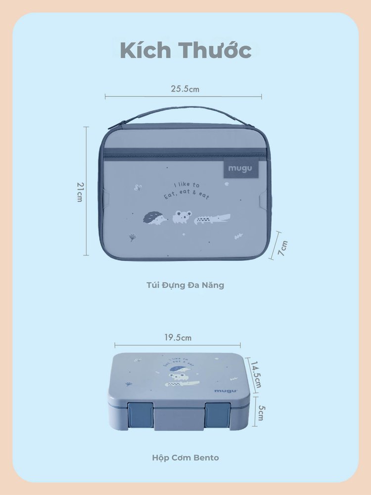 mugu Bộ Hộp Cơm Kèm Túi Đựng Tiện Lợi Cho Bé description image