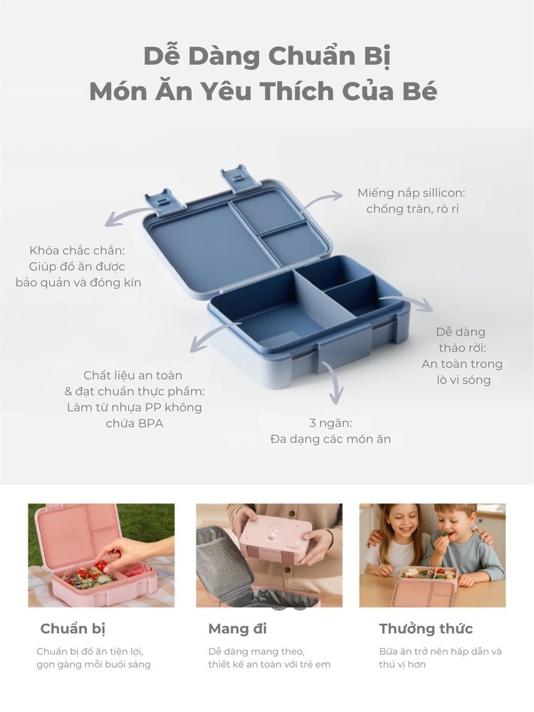 mugu Bộ Hộp Cơm Kèm Túi Đựng Tiện Lợi Cho Bé description image